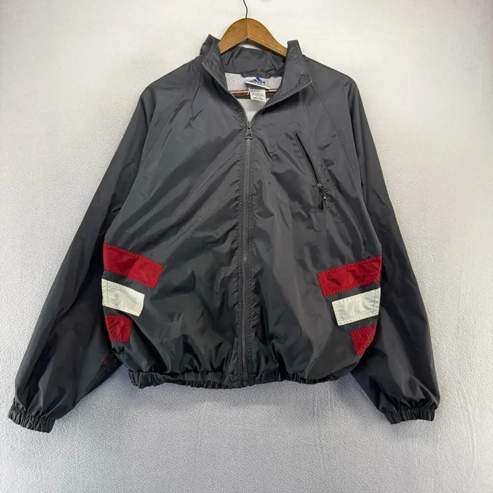 Vintage Adidas Windbreaker jacket men's Medium Gray Full Zip Track Hooded 90s